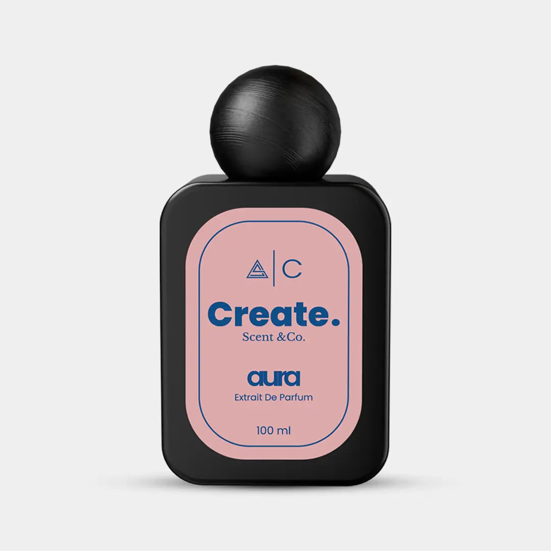Aura Extrait De Parfum 100ml by Create. Scent & Co., black bottle with blush pink label, women's perfume UAE