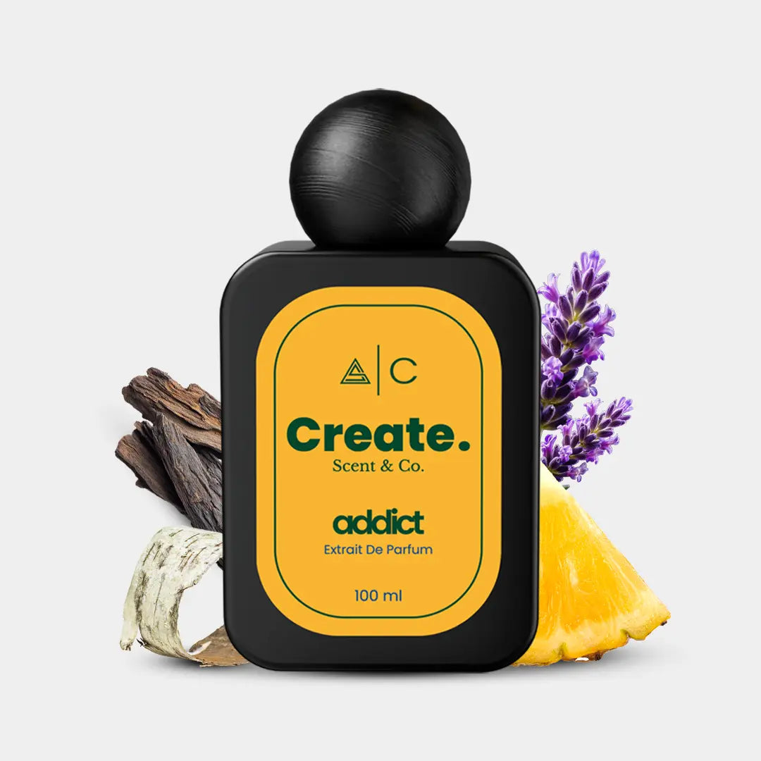 Create. Scent & Co. Addict Extrait De Parfum with pineapple, lavender and oud notes, 100ml black bottle Dubai