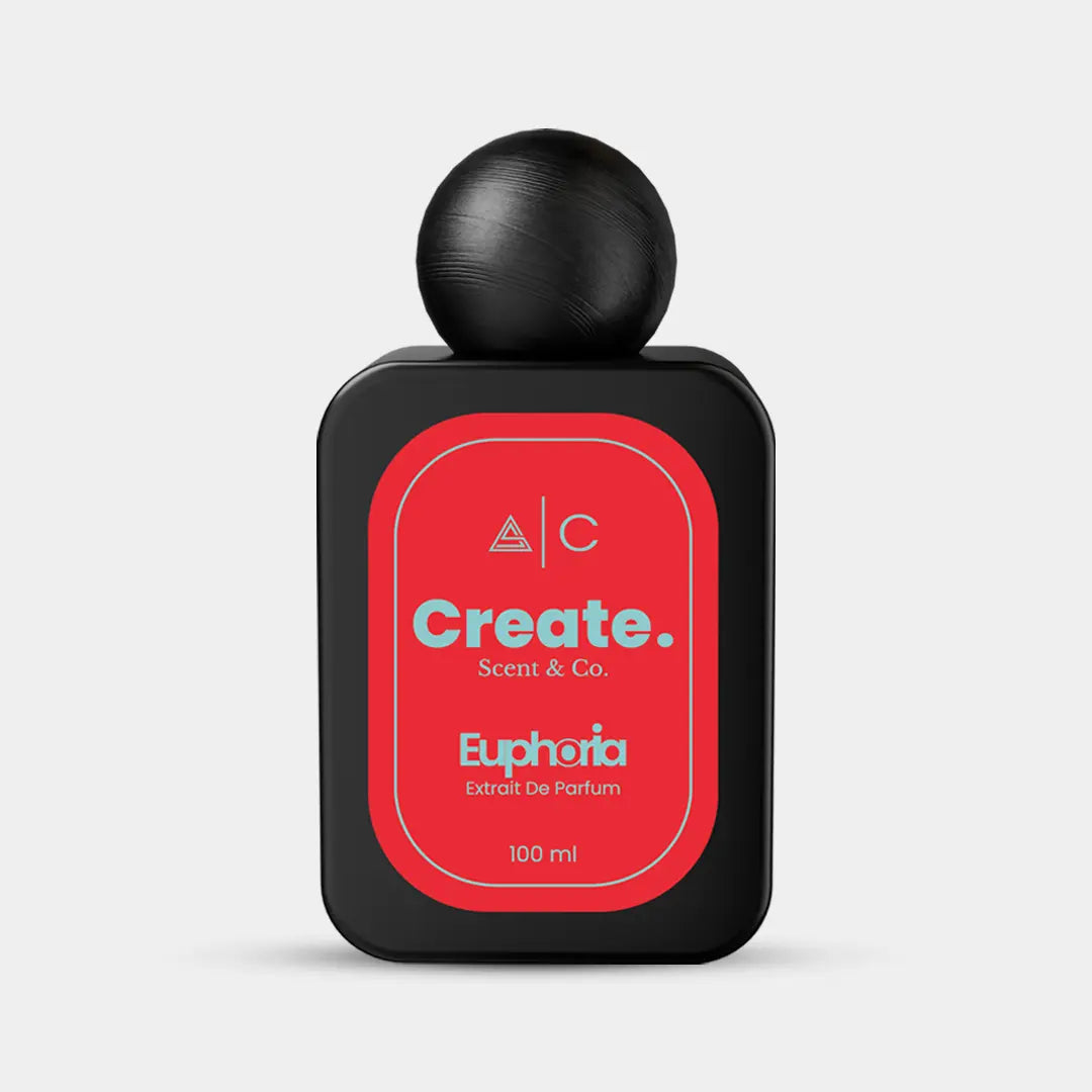 Euphoria Extrait De Parfum 100ml by Create. Scent & Co., bold red label on matte black bottle, UAE perfume
